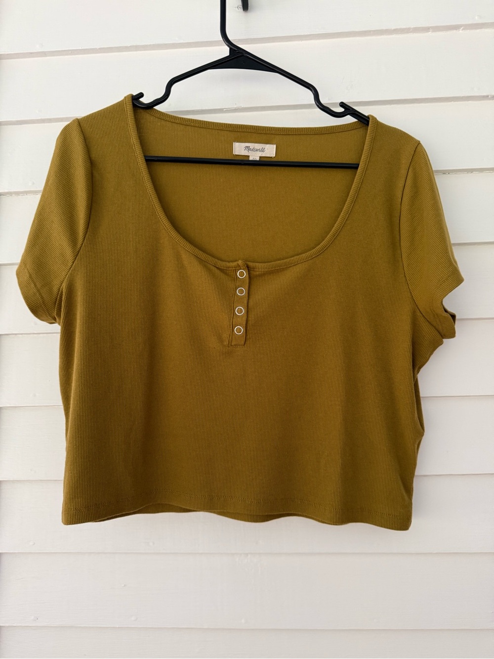 Madewell | Ribbed Henley Crop Top XL Mustard Olive